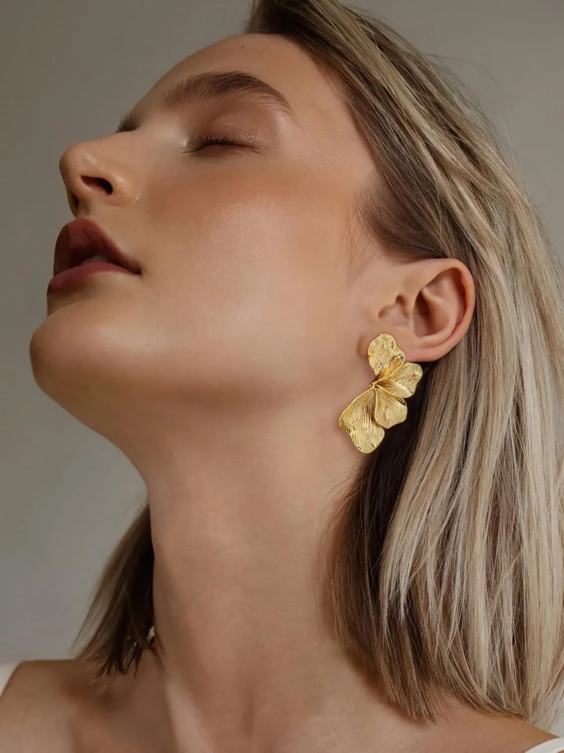 Chunky Gold Statement Earrings For Women Gold Plated Sectored Flower Leaf Shell Angel Wing Earrings Large Stud Earrings Hypoallergenic Earrings