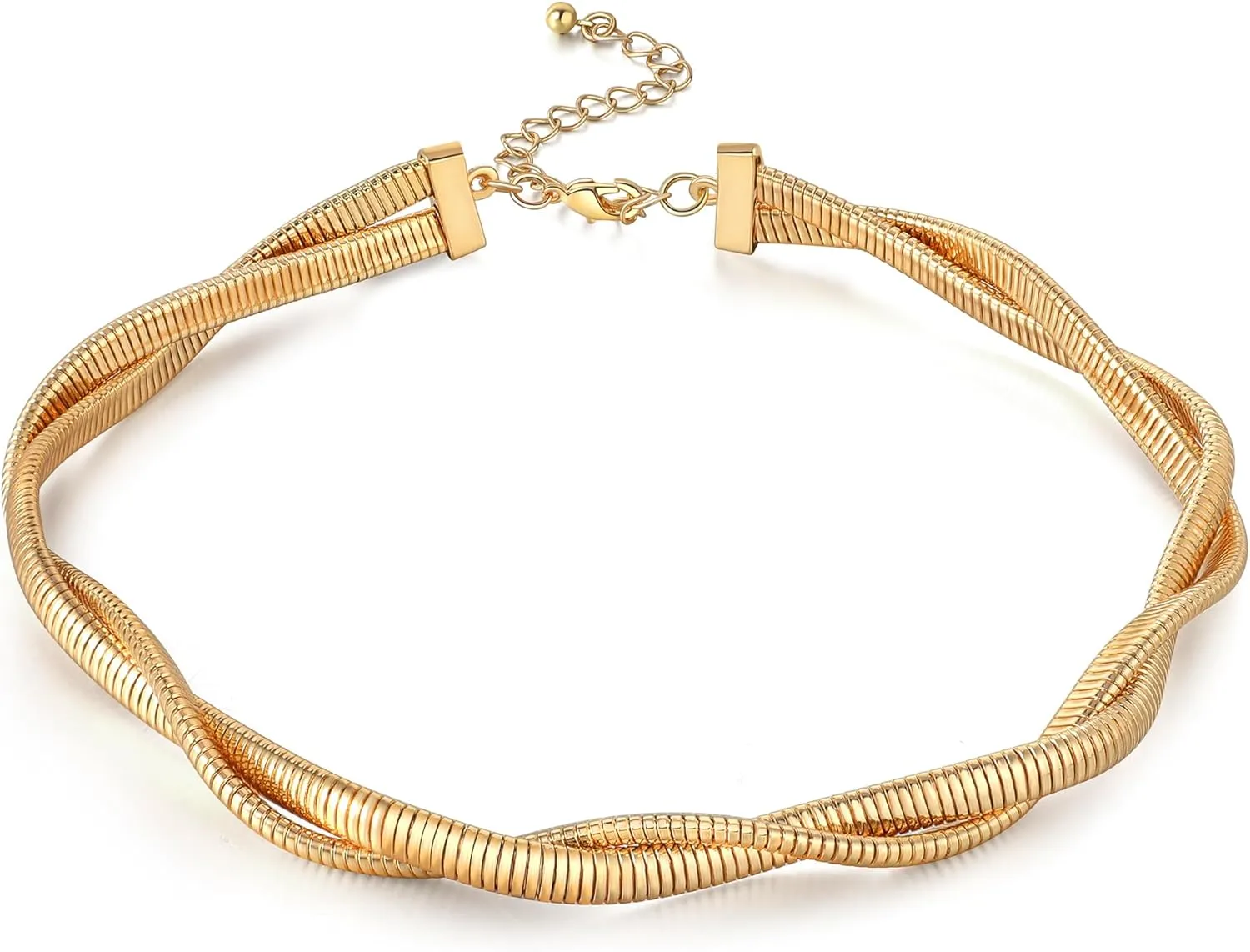Chunky Stainless Steel Choker Necklace For Women, Gold Striped Flat Snake African Collar Exaggerated Necklace with Adjustable Chain Choker Jewelry for Women