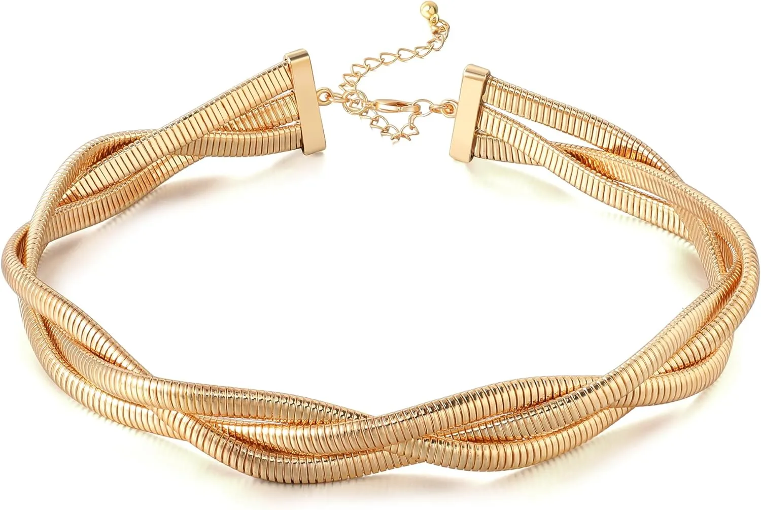 Chunky Stainless Steel Choker Necklace For Women, Gold Striped Flat Snake African Collar Exaggerated Necklace with Adjustable Chain Choker Jewelry for Women