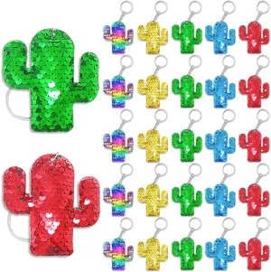 CiciBear 25 Pack Cactus Sequin Keychains for Cactus Mexican Fiesta Tropical Hawaiian Summer Themed Party Favors, Kids and Adults Birthday Gift, Baby Shower, Party, 5 Colors