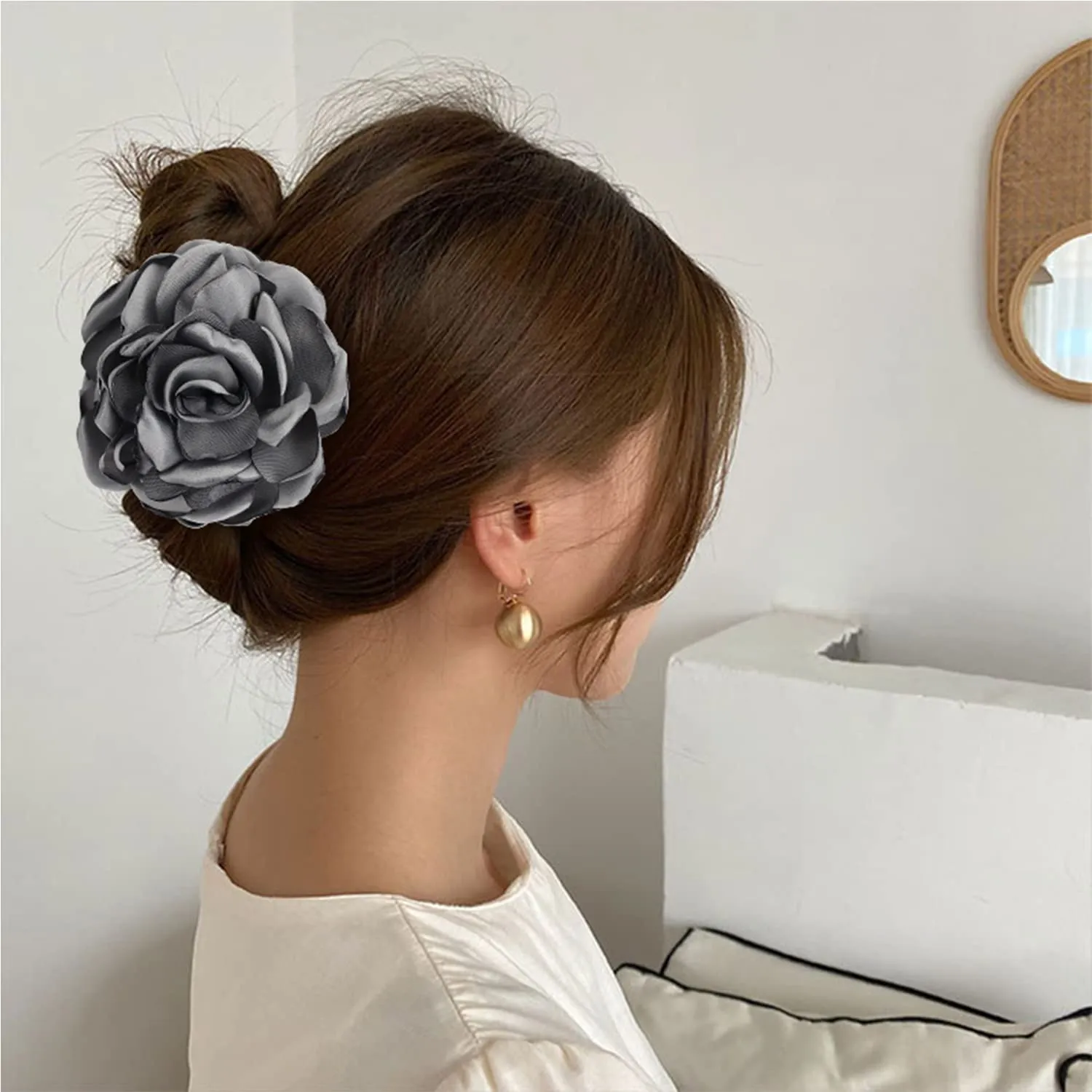 Cinaci 4 Pack Black Plastic Hair Claws with Big Large Rose Flower Floral Bow Clips Barrettes Clamps Hair Bun Chignon Updo Holders Accessories for Women Girls