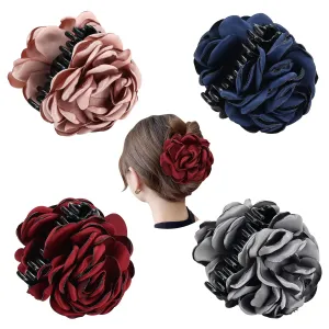 Cinaci 4 Pack Black Plastic Hair Claws with Big Large Rose Flower Floral Bow Clips Barrettes Clamps Hair Bun Chignon Updo Holders Accessories for Women Girls