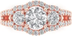 Clara Pucci 2.16 ct Brilliant Round Cut Simulated Diamond 14k Rose Gold Solitaire W/Accents 3 Stone anniversary Wedding Engagement Ring