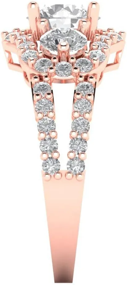 Clara Pucci 2.16 ct Brilliant Round Cut Simulated Diamond 14k Rose Gold Solitaire W/Accents 3 Stone anniversary Wedding Engagement Ring