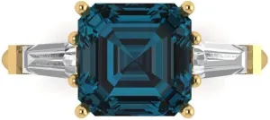 Clara Pucci 3 Ct Asscher Cut VVS1 Natural London Blue Topaz – Bold Three-Stone Statement Ring for Women – Solid 14K Yellow Gold – Birthstone Graduation or Anniversary Bridal Gift (Size)