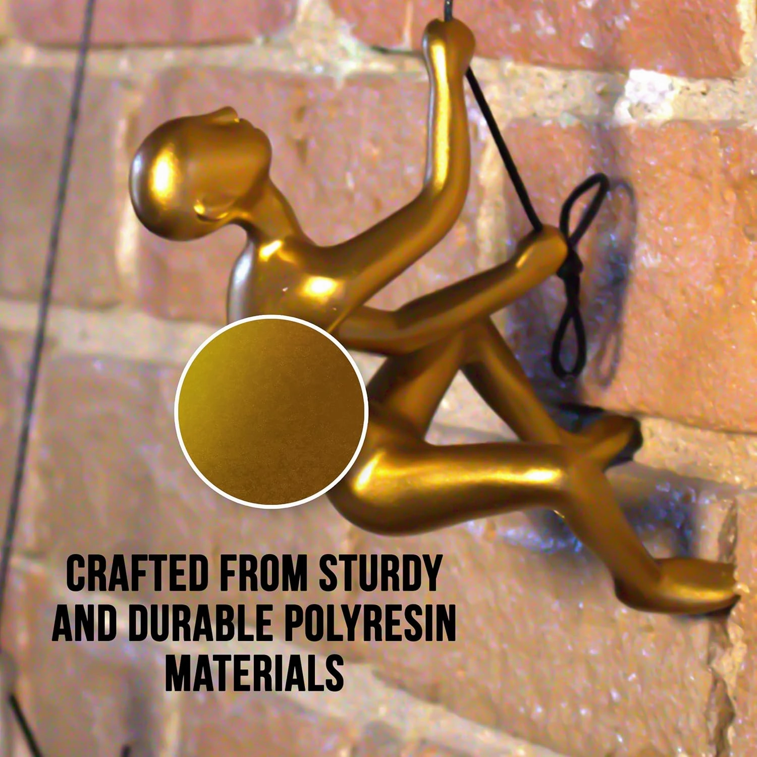Climbing Man Wall Art for Home Decor with 30” Leather Rope | Polyresin Statues and Sculptures with Hanging Hardware Included for Modern Wall Decor and Motivational Art, Gold, Set of 2