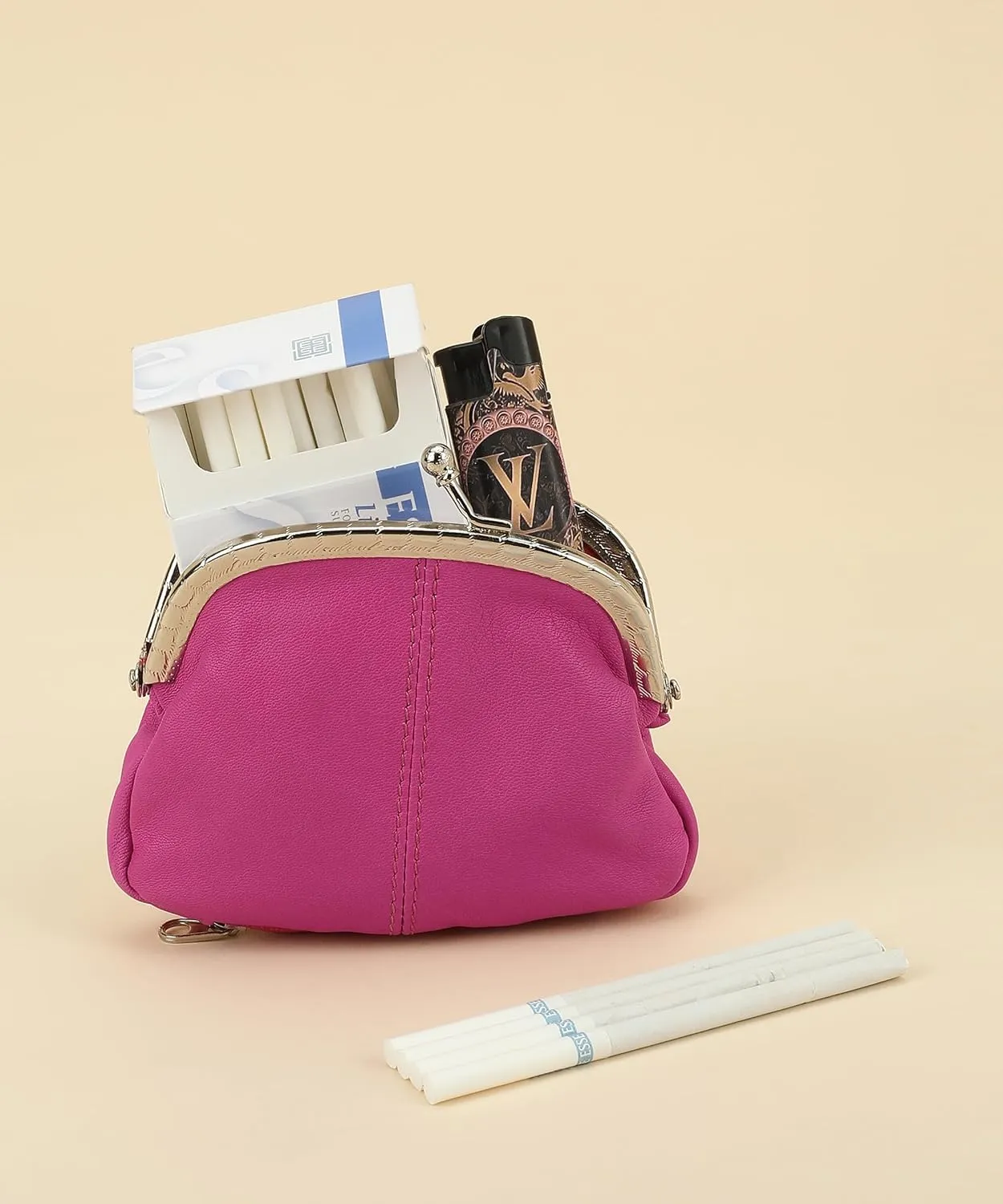Coin Purse Double Frame with Zipper Pocket (Pink)