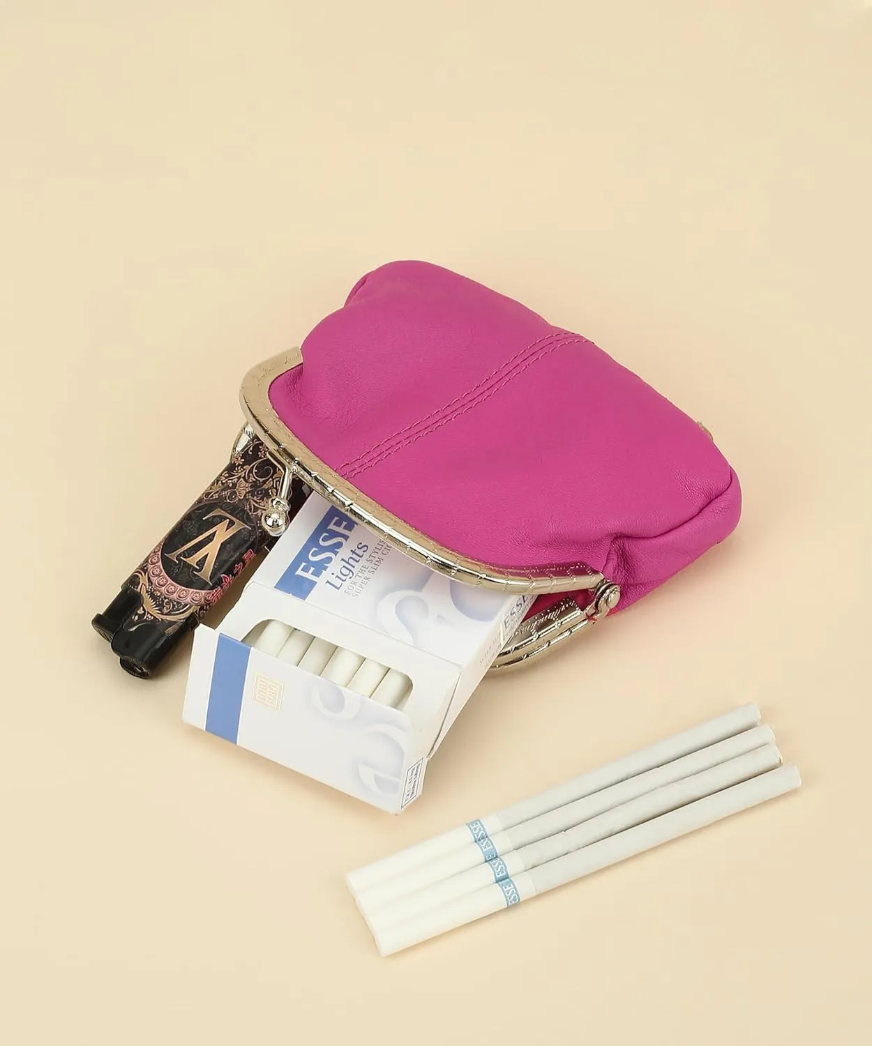 Coin Purse Double Frame with Zipper Pocket (Pink)