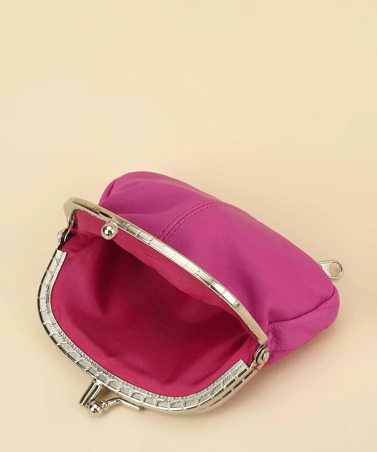 Coin Purse Double Frame with Zipper Pocket (Pink)