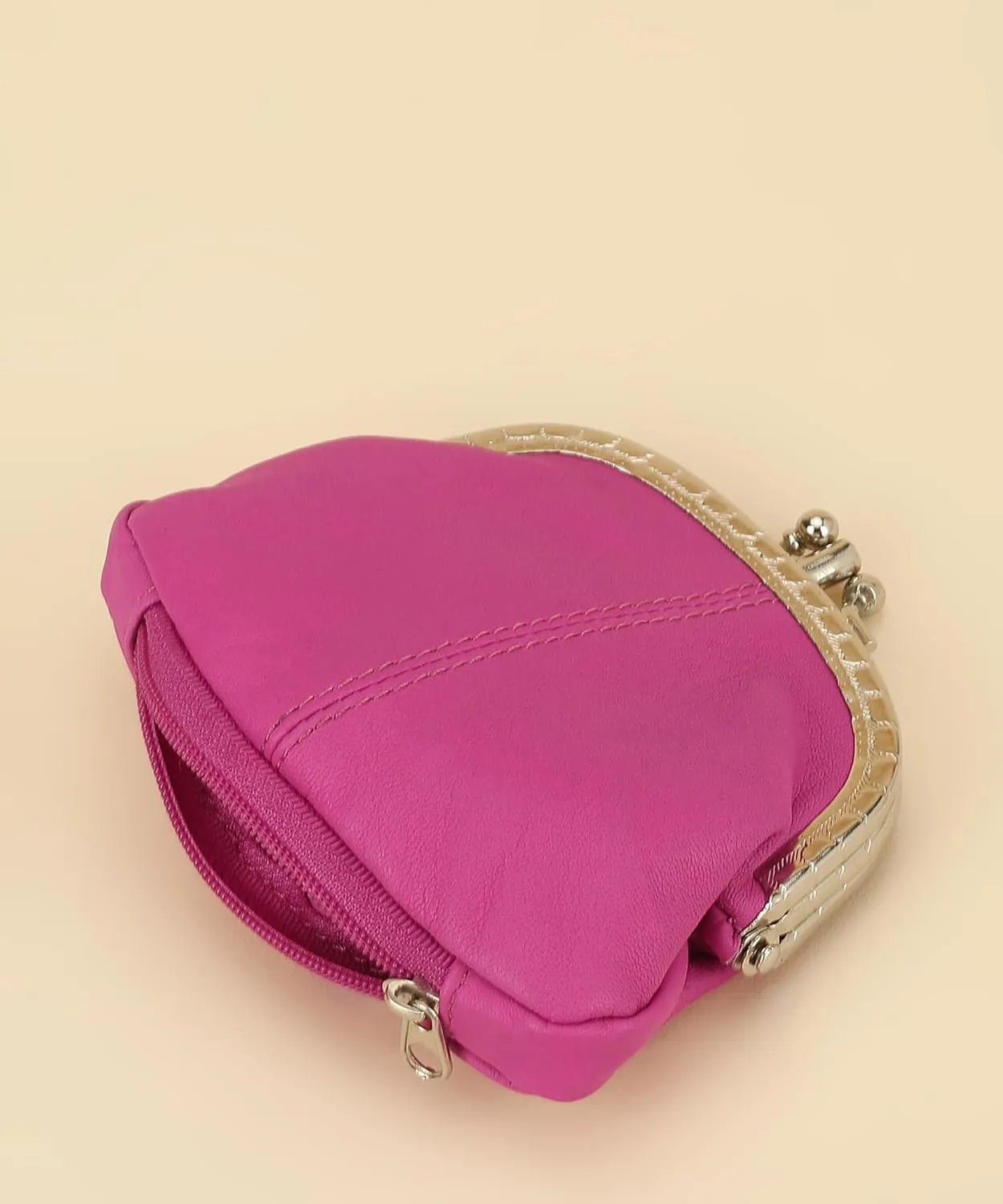 Coin Purse Double Frame with Zipper Pocket (Pink)