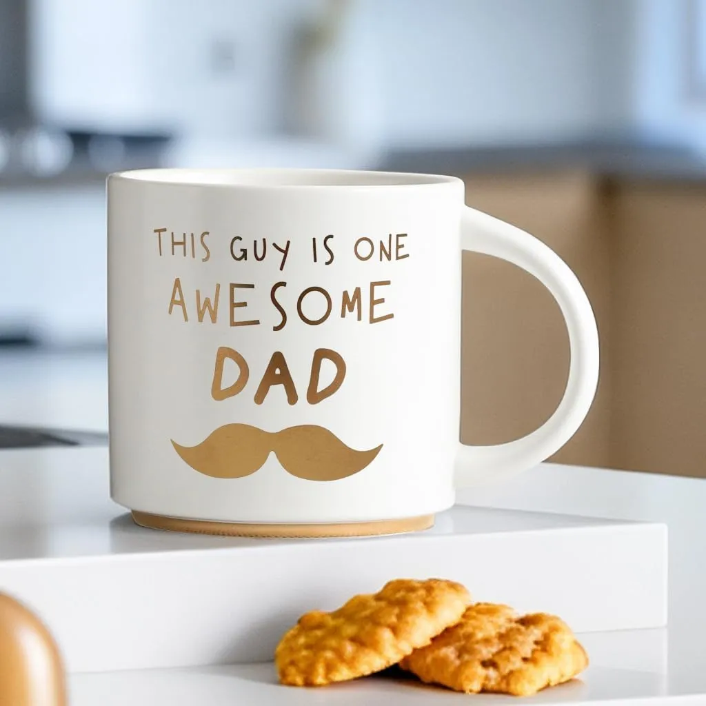 COLLECTIVE HOME - Charming Quips Mug, 15 oz Ceramic Coffee Cup with Heartwarming Sayings, Ideal Keepsake for Family Members, Thoughtful Gift for Relatives (This guy is one awesome dad)