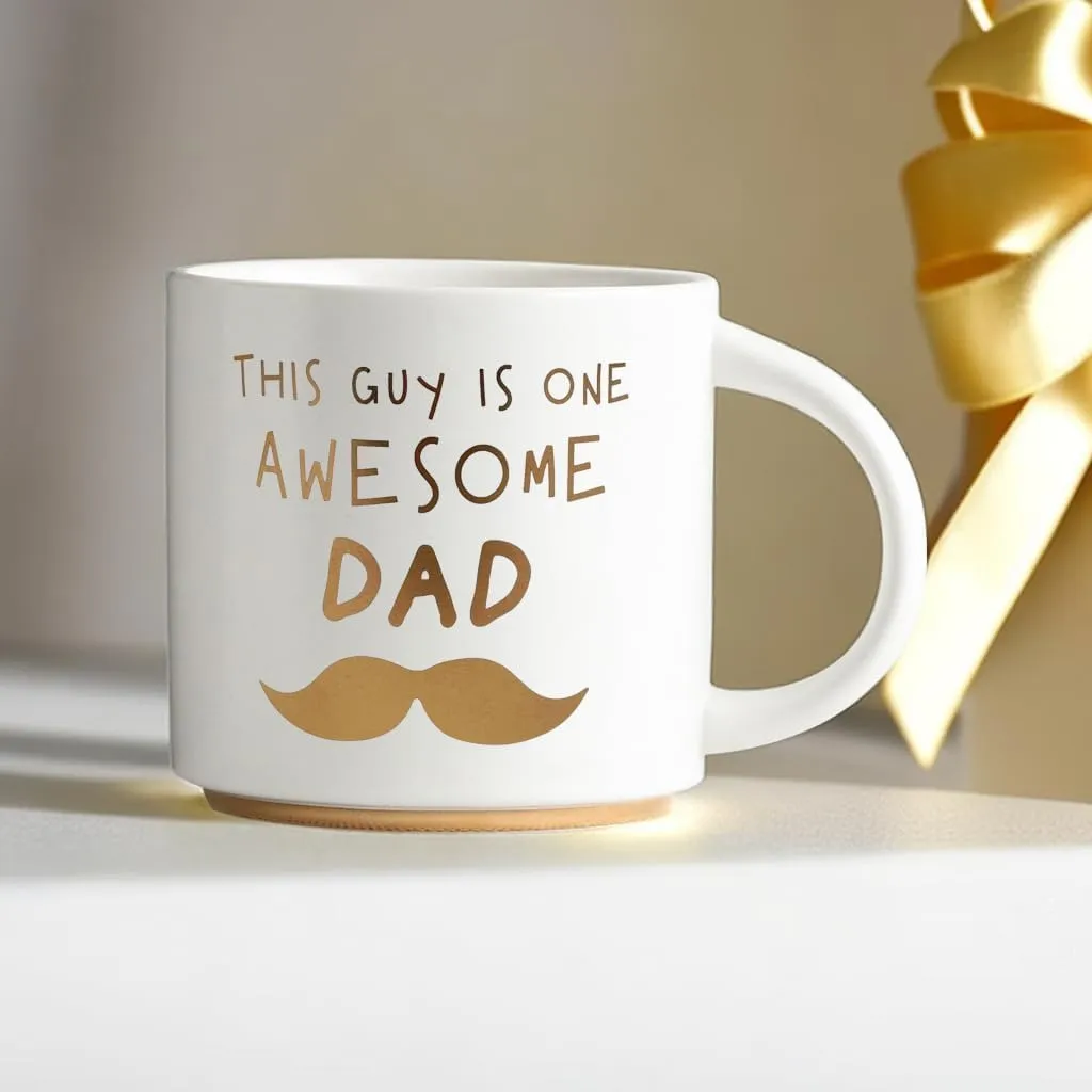 COLLECTIVE HOME - Charming Quips Mug, 15 oz Ceramic Coffee Cup with Heartwarming Sayings, Ideal Keepsake for Family Members, Thoughtful Gift for Relatives (This guy is one awesome dad)