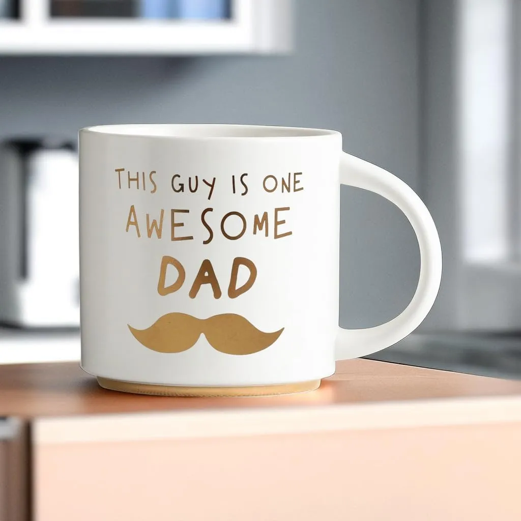 COLLECTIVE HOME - Charming Quips Mug, 15 oz Ceramic Coffee Cup with Heartwarming Sayings, Ideal Keepsake for Family Members, Thoughtful Gift for Relatives (This guy is one awesome dad)
