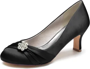 COMFASH Wedding Shoes Women Closed Toe Bridal Shoes High Slip on Satin Court Shoes Dress Evening Shoes for Women Bridal Bride 6.5Cm