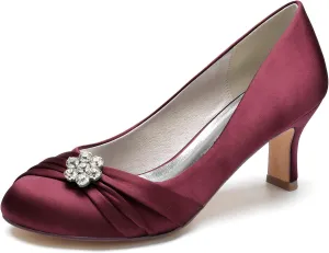 COMFASH Wedding Shoes Women Closed Toe Bridal Shoes High Slip on Satin Court Shoes Dress Evening Shoes for Women Bridal Bride 6.5Cm