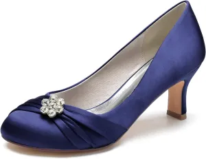 COMFASH Wedding Shoes Women Closed Toe Bridal Shoes High Slip on Satin Court Shoes Dress Evening Shoes for Women Bridal Bride 6.5Cm