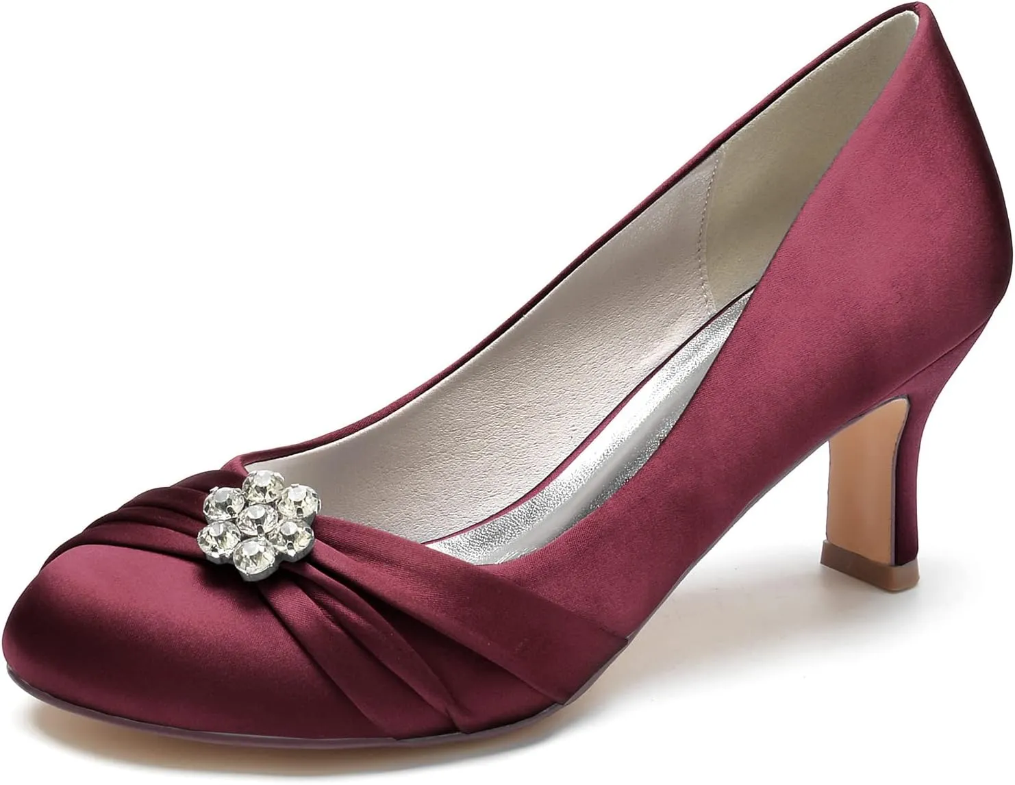 COMFASH Wedding Shoes Women Closed Toe Bridal Shoes High Slip on Satin Court Shoes Dress Evening Shoes for Women Bridal Bride 6.5Cm