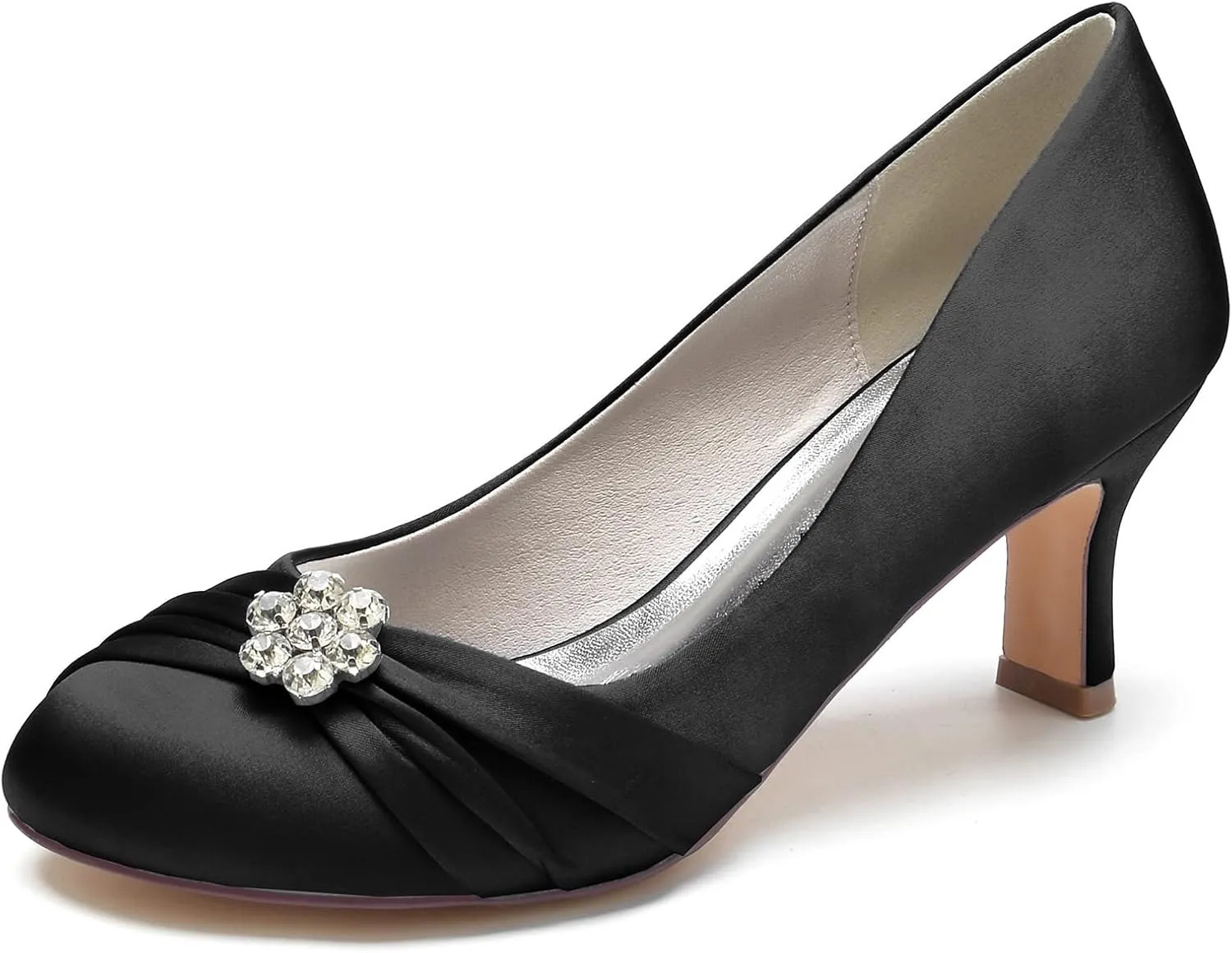 COMFASH Wedding Shoes Women Closed Toe Bridal Shoes High Slip on Satin Court Shoes Dress Evening Shoes for Women Bridal Bride 6.5Cm