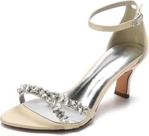 COMFASH Wedding Shoes Women Satin Bridesmaid Shoes at Wedding Bridal Evening Party Open Toe Wedding Bride Party Ankle Strap Dress Pumps