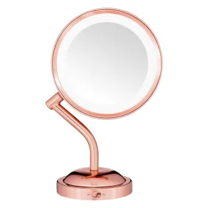 Conair Lighted Makeup-Mirror with Magnification, LED Vanity-Mirror, 1X/5X Magnifying-Mirror, Double Sided-Mirror, Operated in-Battery Rose Gold