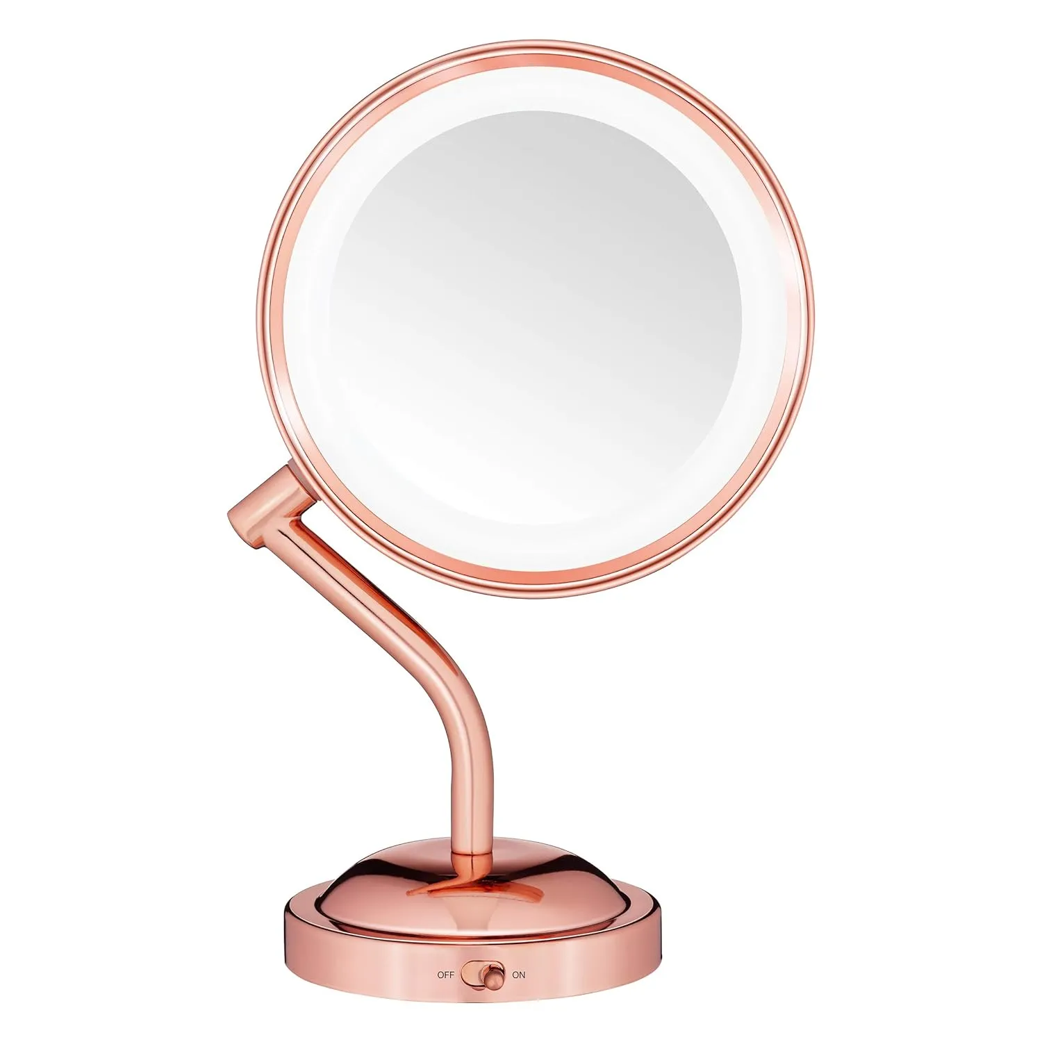 Conair Lighted Makeup-Mirror with Magnification, LED Vanity-Mirror, 1X/5X Magnifying-Mirror, Double Sided-Mirror, Operated in-Battery Rose Gold