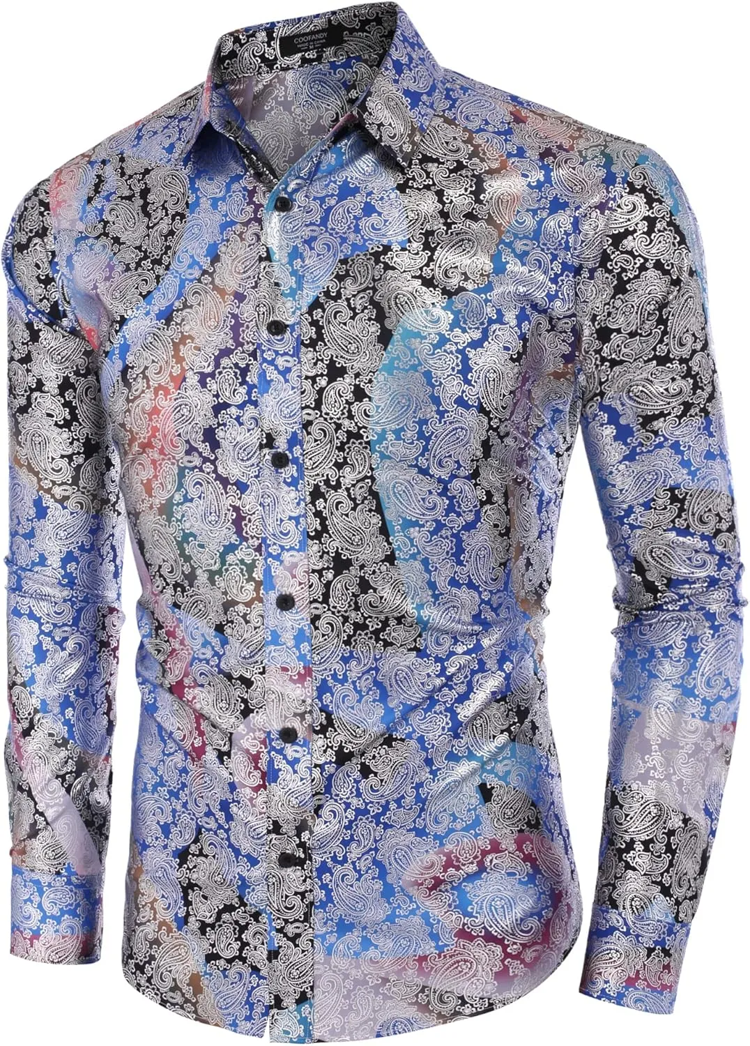COOFANDY Men's Paisley Shirt Luxury Disco Long Sleeve Button Down Dress Shirts