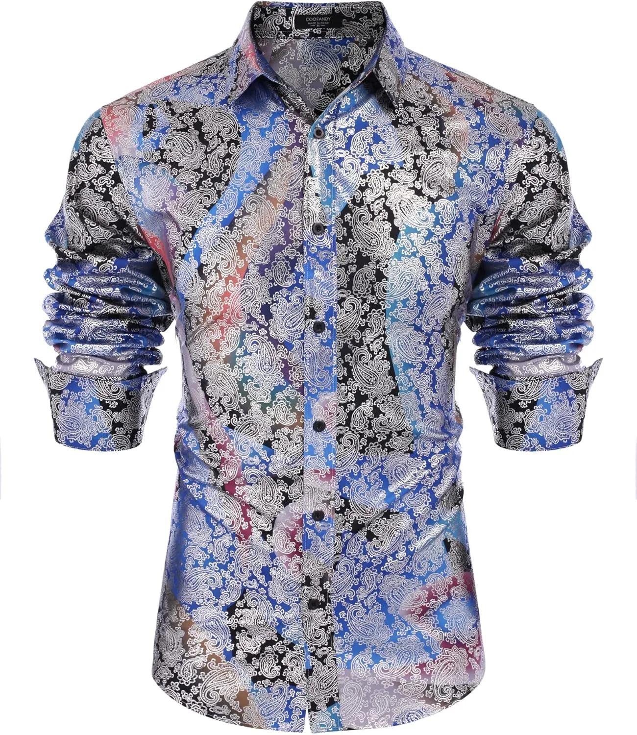 COOFANDY Men's Paisley Shirt Luxury Disco Long Sleeve Button Down Dress Shirts