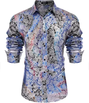 COOFANDY Men's Paisley Shirt Luxury Disco Long Sleeve Button Down Dress Shirts