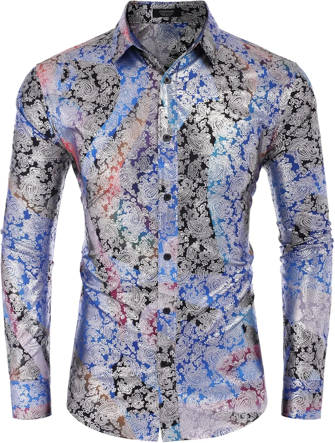 COOFANDY Men's Paisley Shirt Luxury Disco Long Sleeve Button Down Dress Shirts