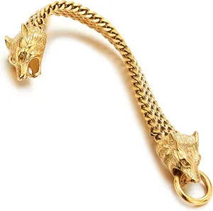 COOLSTEELANDBEYOND Biker Mens Stainless Steel Wolf Head Franco Link Curb Chain Bracelet with Spring Ring Clasp