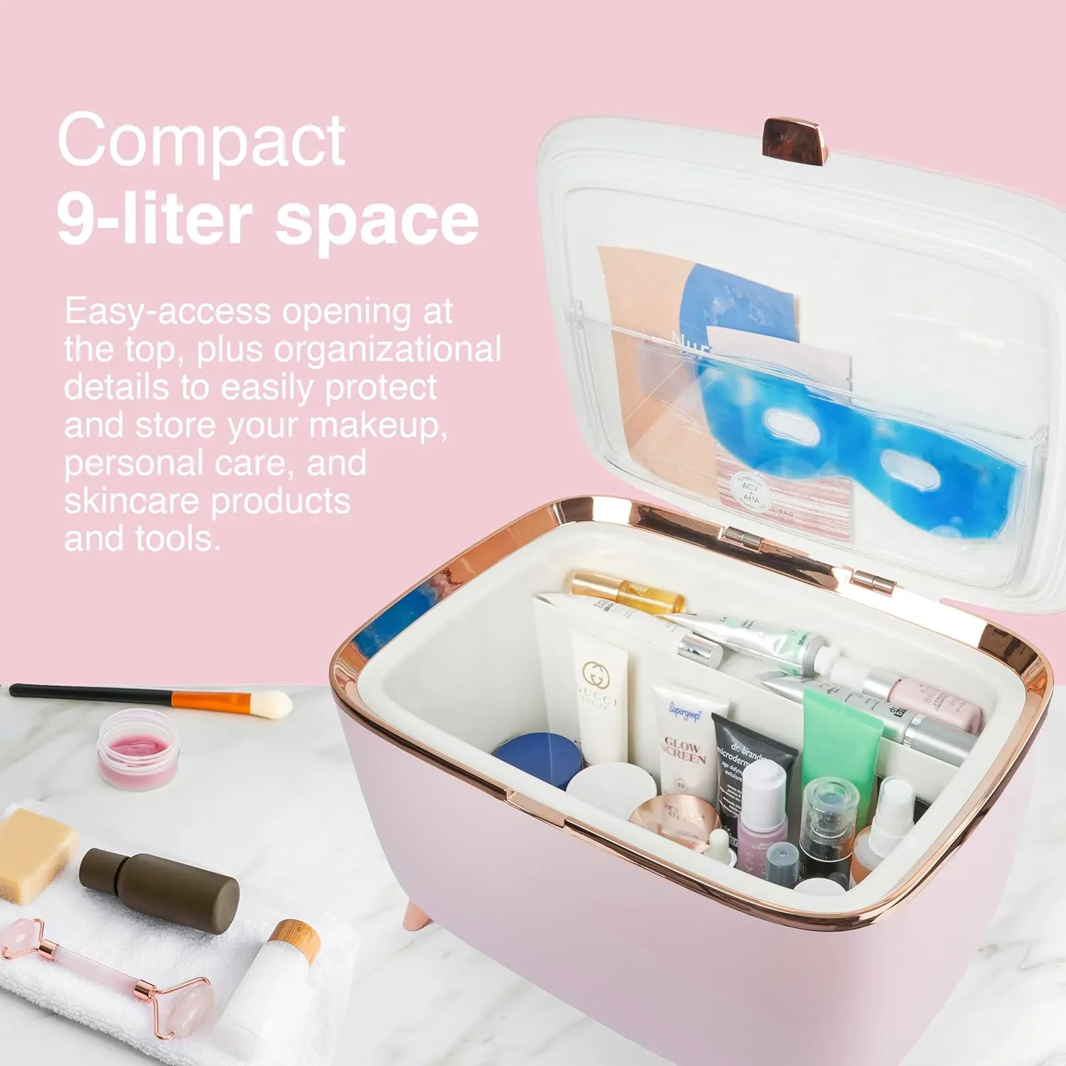 Cooluli Glam 9L Mini Skincare Fridge - Pink Mini Fridge for Skin Care Accessories, Makeup, Cosmetics and Facial Masks Storage - Ideal Birthday and Christmas Gift for Women and Teen Girls