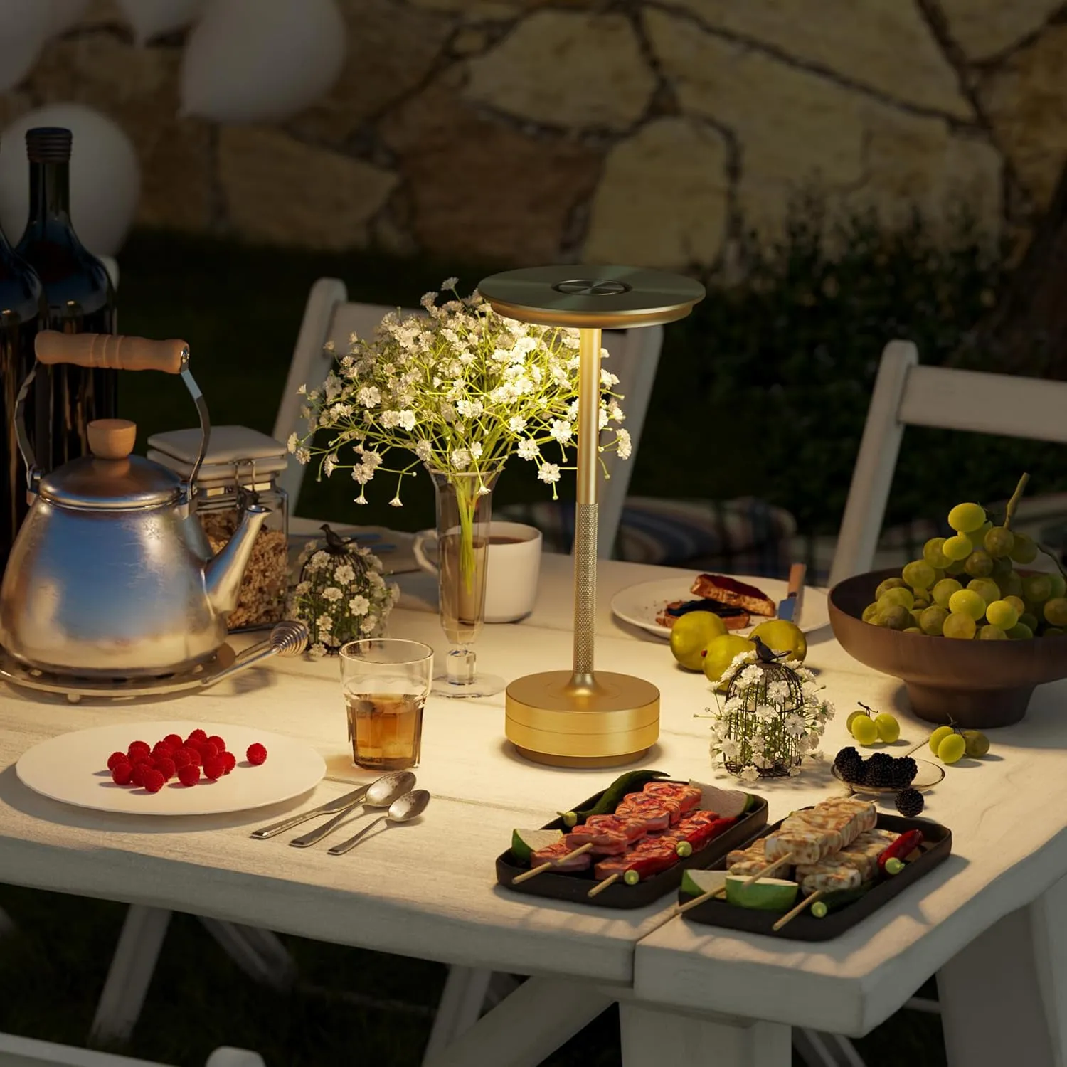 Cordless Rechargeable Table Lamp,LED Portable 5000mAh Battery Operated Table Lights,with Memory Function 3-Level Brightness for Patio, Restaurant, Cafe(2P Gold)