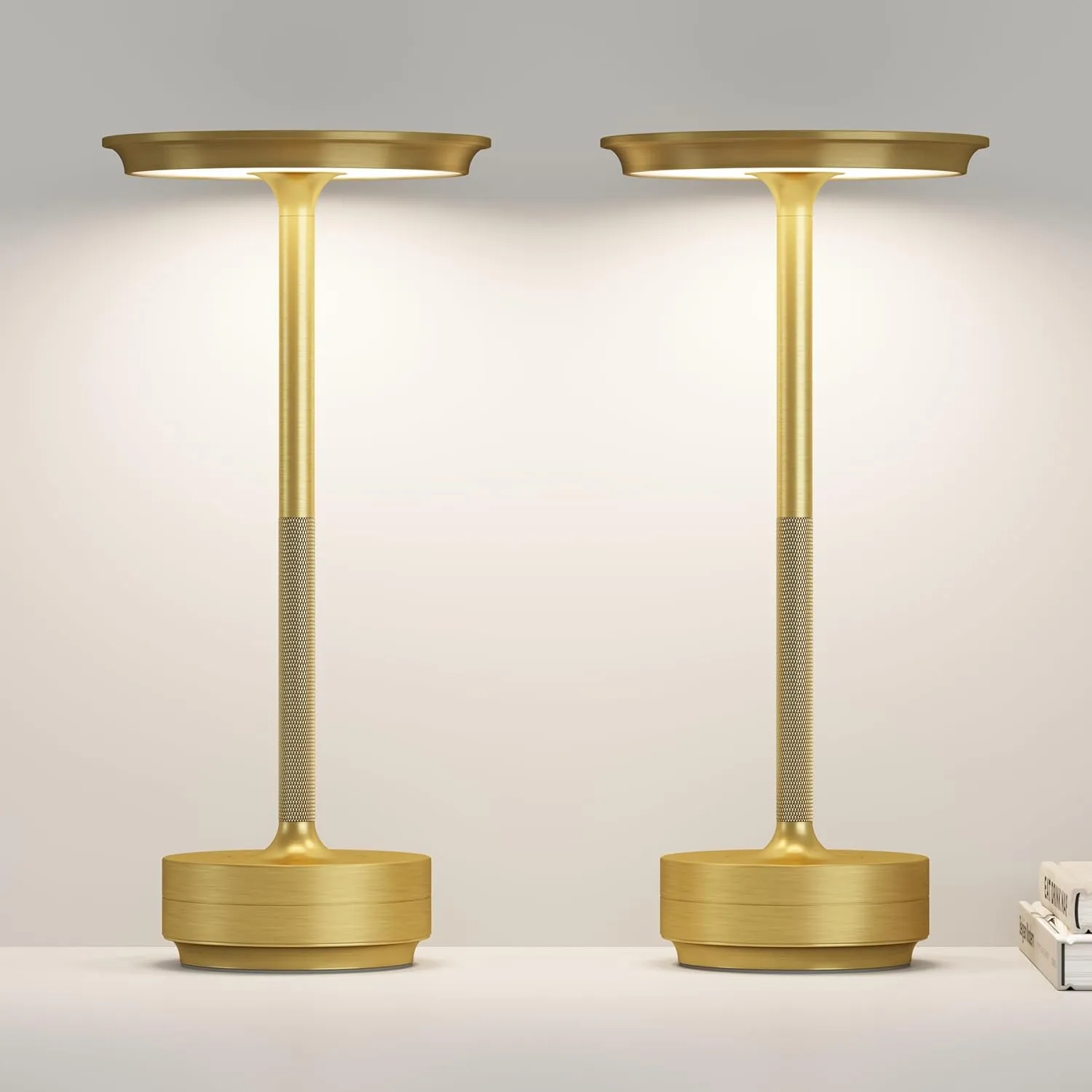 Cordless Rechargeable Table Lamp,LED Portable 5000mAh Battery Operated Table Lights,with Memory Function 3-Level Brightness for Patio, Restaurant, Cafe(2P Gold)