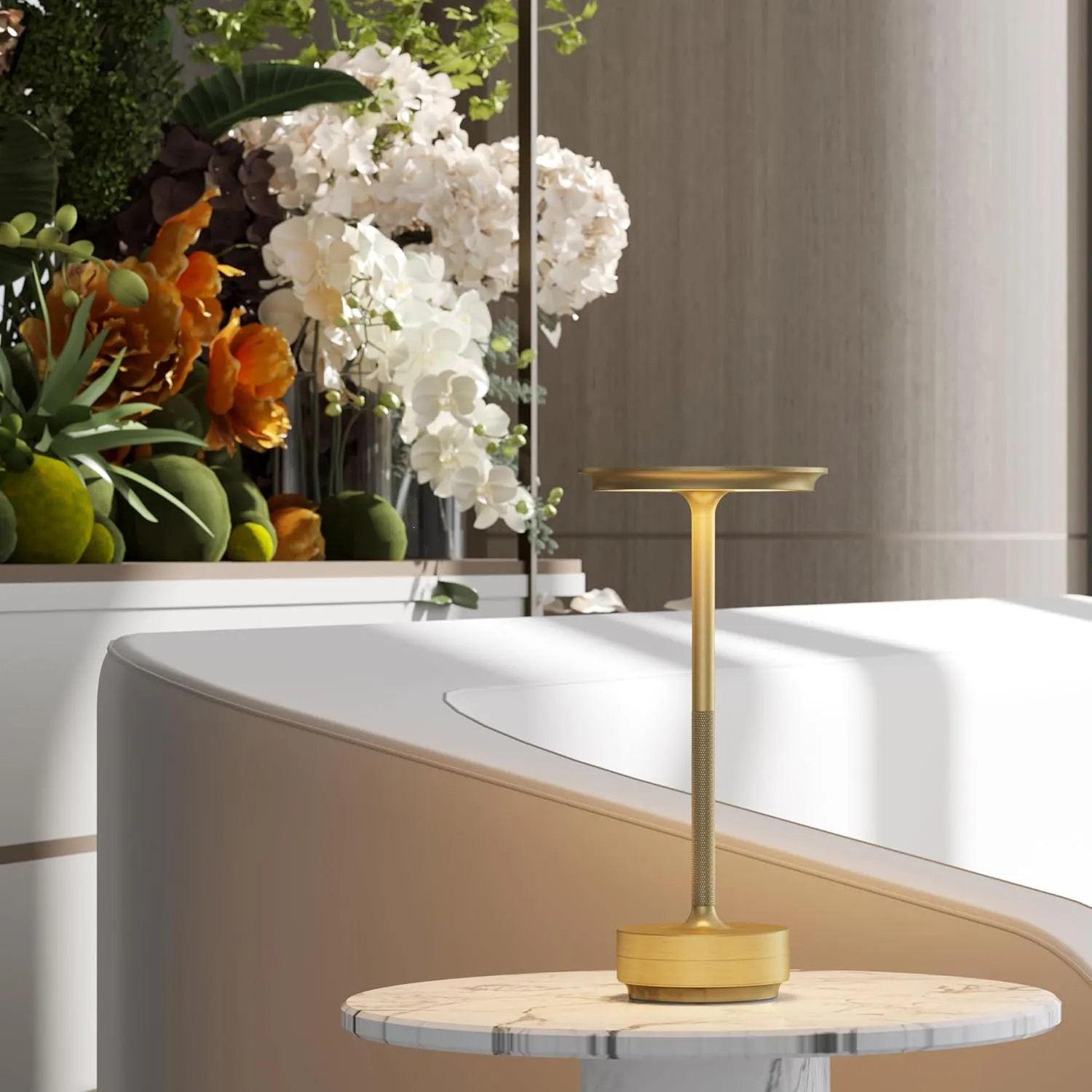 Cordless Rechargeable Table Lamp,LED Portable 5000mAh Battery Operated Table Lights,with Memory Function 3-Level Brightness for Patio, Restaurant, Cafe(2P Gold)