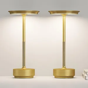 Cordless Rechargeable Table Lamp,LED Portable 5000mAh Battery Operated Table Lights,with Memory Function 3-Level Brightness for Patio, Restaurant, Cafe(2P Gold)