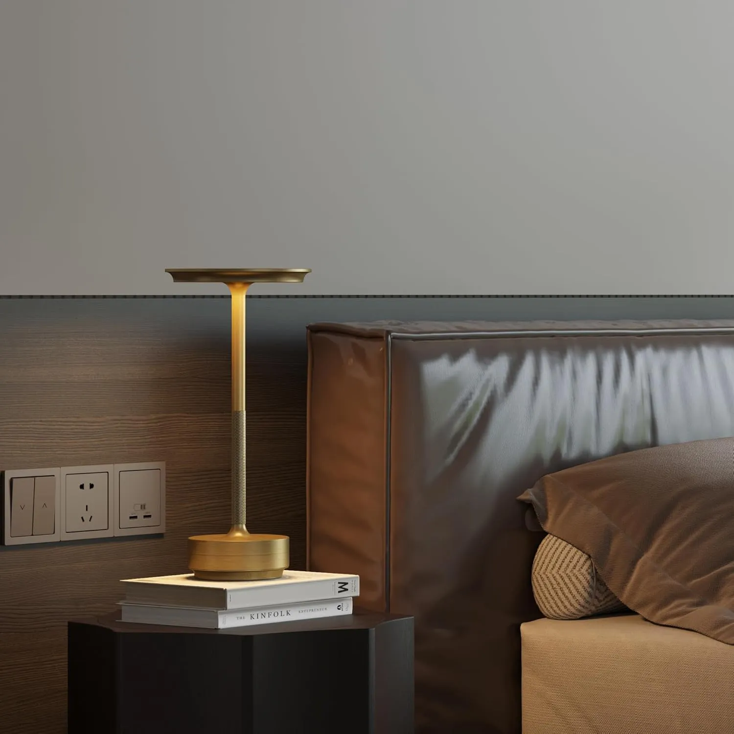 Cordless Rechargeable Table Lamp,LED Portable 5000mAh Battery Operated Table Lights,with Memory Function 3-Level Brightness for Patio, Restaurant, Cafe(2P Gold)