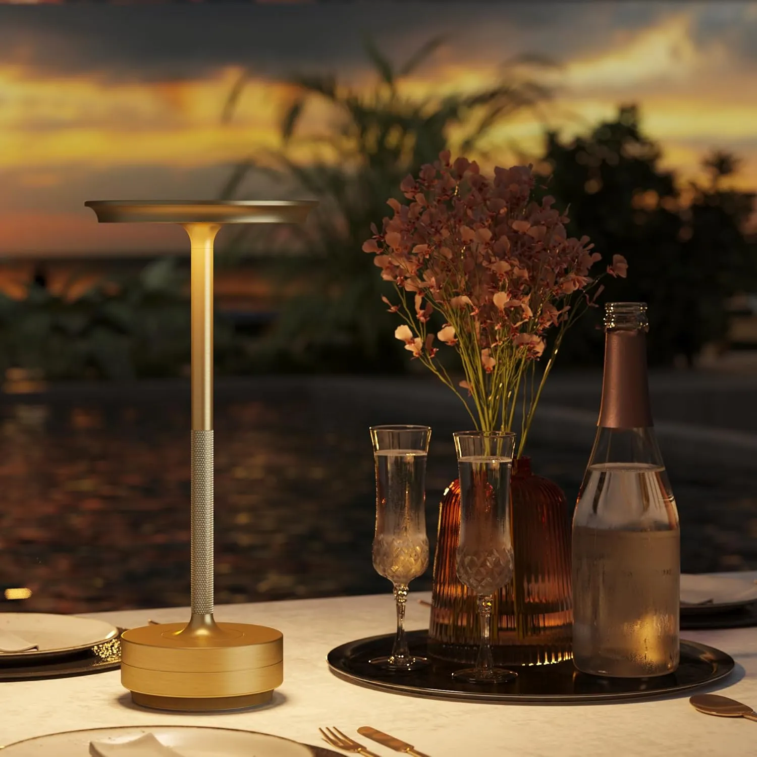Cordless Rechargeable Table Lamp,LED Portable 5000mAh Battery Operated Table Lights,with Memory Function 3-Level Brightness for Patio, Restaurant, Cafe(2P Gold)