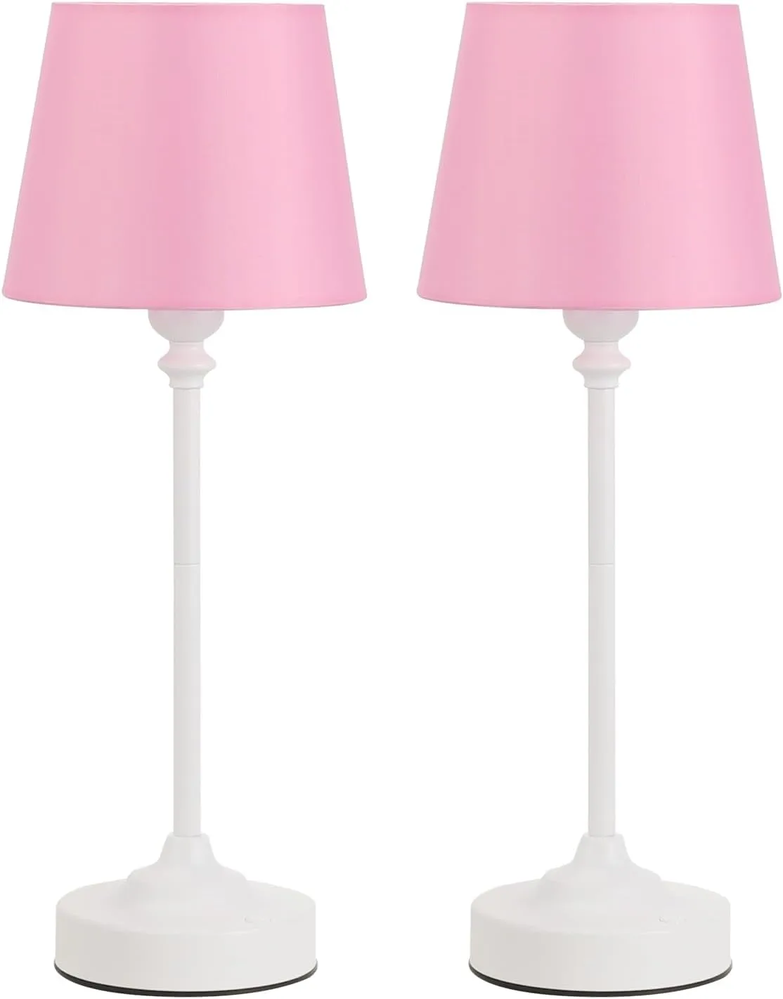 Cordless Table Lamps Rechargeable Set - 2 Pack White 4000mAH Battery Operated Lamps for Decor, 3000K Stepless Dimming Touch Control Wireless Lamps for Bedroom, Dining Table, Living Room, Pink Shade
