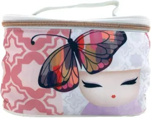 Cosmetic Case, Gift for Women - Kokeshi Doll Floral Pattern Makeup Pouch, Small Item Storage, Fashion Accessory (ANA)