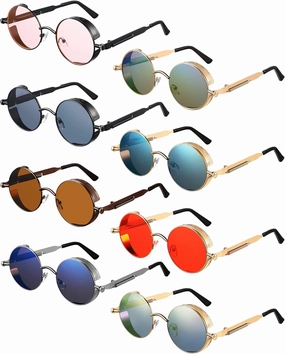 Coume 8 Pcs Retro Round Steampunk Sunglasses Gothic Sunglasses Hippy Glasses Circle Metal Frame Glasses for Men Women
