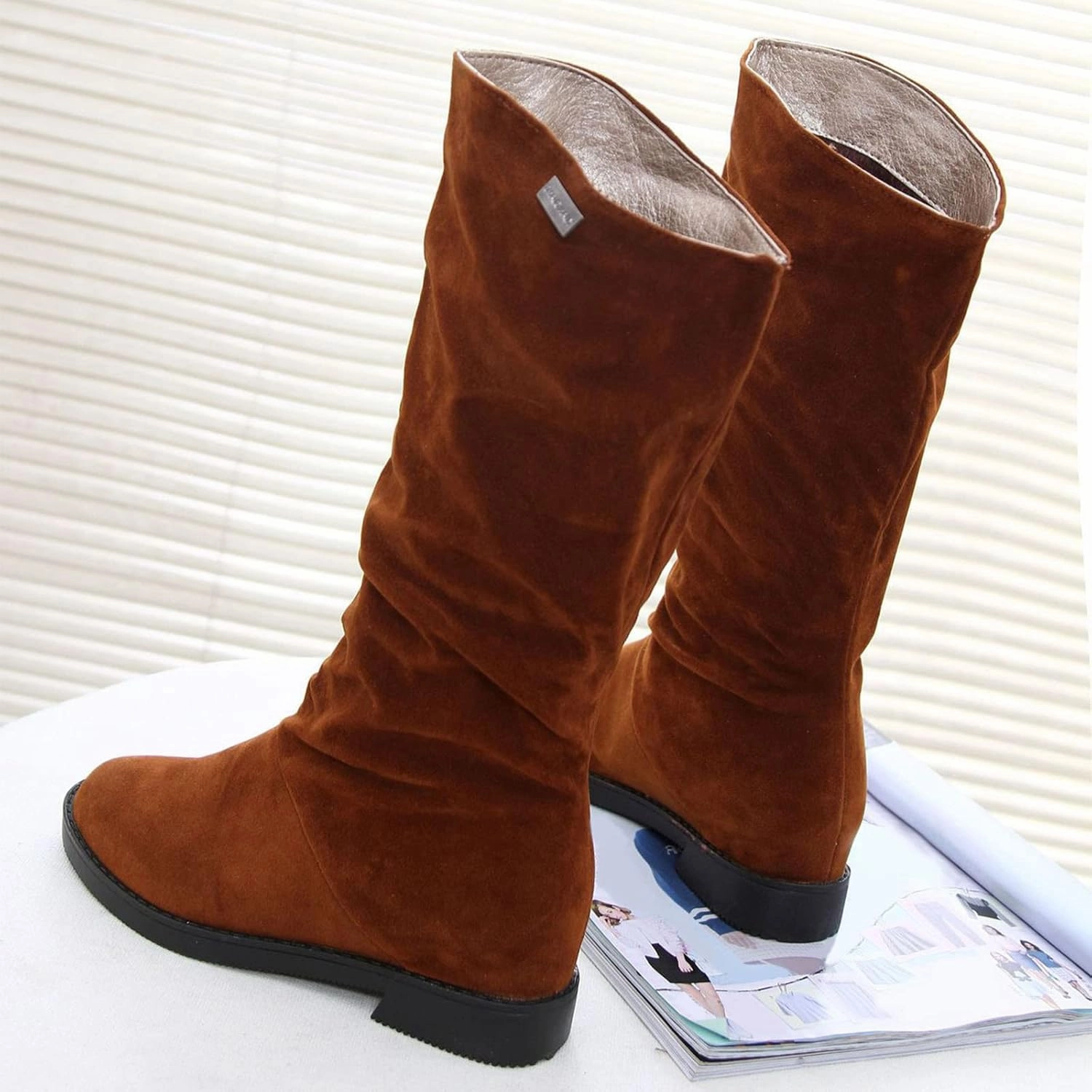 Cowboy Boots for Women Suede Wide Calf Cowgirl Boots Wide Calf Knee High Boots Classic Winter Autumn Warm Boots
