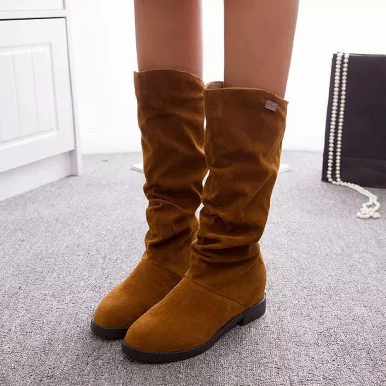 Cowboy Boots for Women Suede Wide Calf Cowgirl Boots Wide Calf Knee High Boots Classic Winter Autumn Warm Boots
