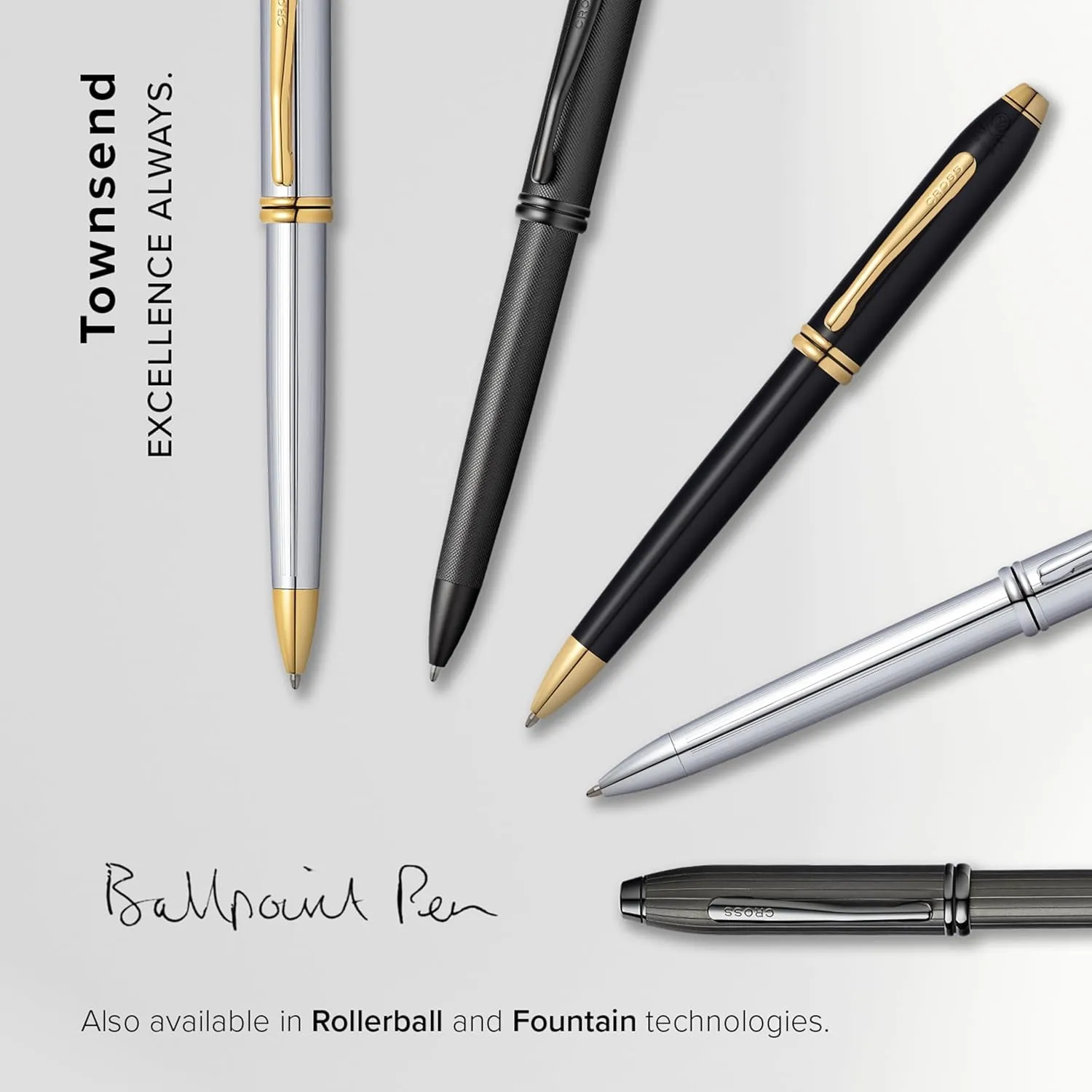Cross Townsend Refillable Ballpoint Pen Presented in a Luxury Gift Box - Medium Point, Black Ink, Black & Gold