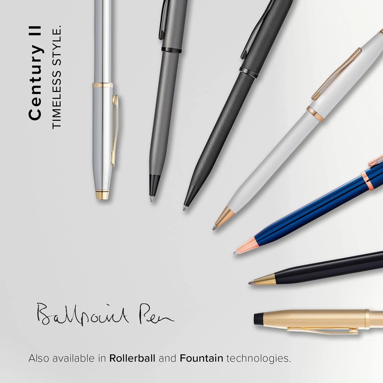 Cross Century II Refillable Ballpoint Pen Presented in a Luxury Gift Box - Medium Point, Black Ink, Translucent Cobalt Blue & Rose Gold