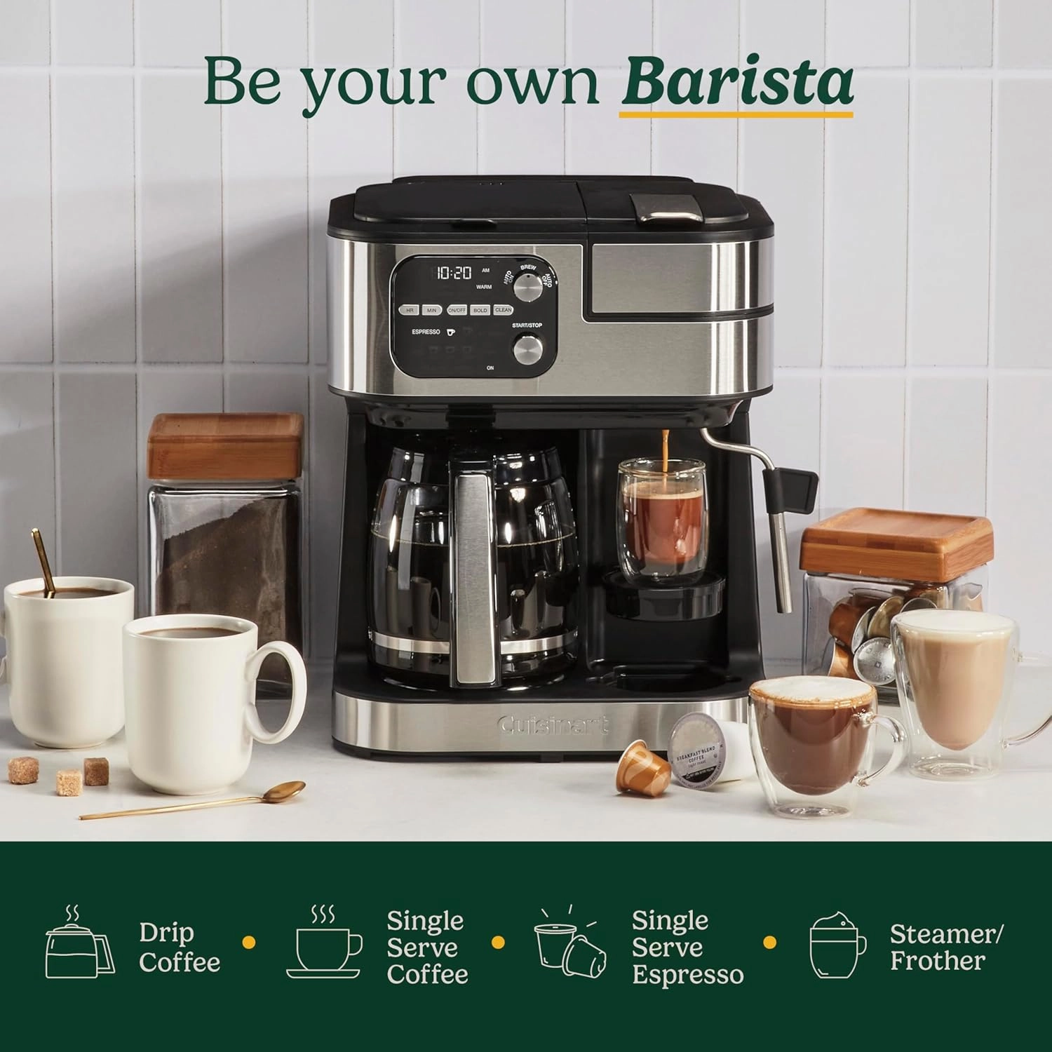Cuisinart Coffeemaker, Coffee Center Barista Bar 4-In-1 Coffee Machine, Single-Serve Coffee, Espresso & Nespresso Capsule Compatible, 12-Cup Carafe, Black, SS-4N1NAS