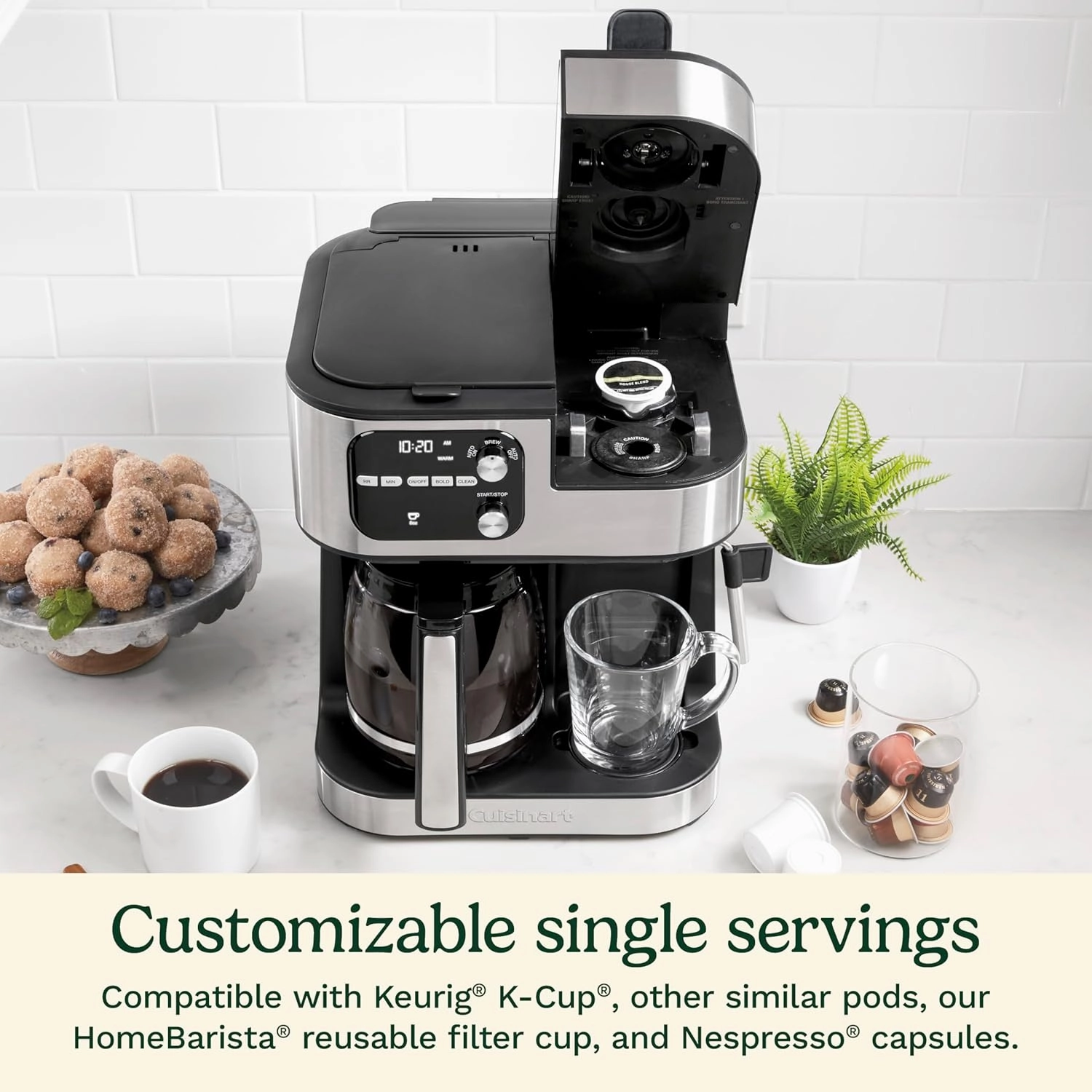 Cuisinart Coffeemaker, Coffee Center Barista Bar 4-In-1 Coffee Machine, Single-Serve Coffee, Espresso & Nespresso Capsule Compatible, 12-Cup Carafe, Black, SS-4N1NAS