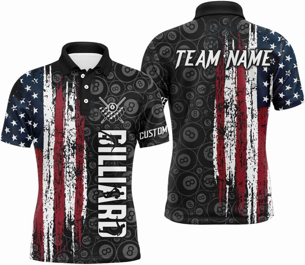 Customized 8 Ball Pool Crown Men Billiard Shirts, Gold and Black Billiard Team Shirts, Pool Jerseys, Custom