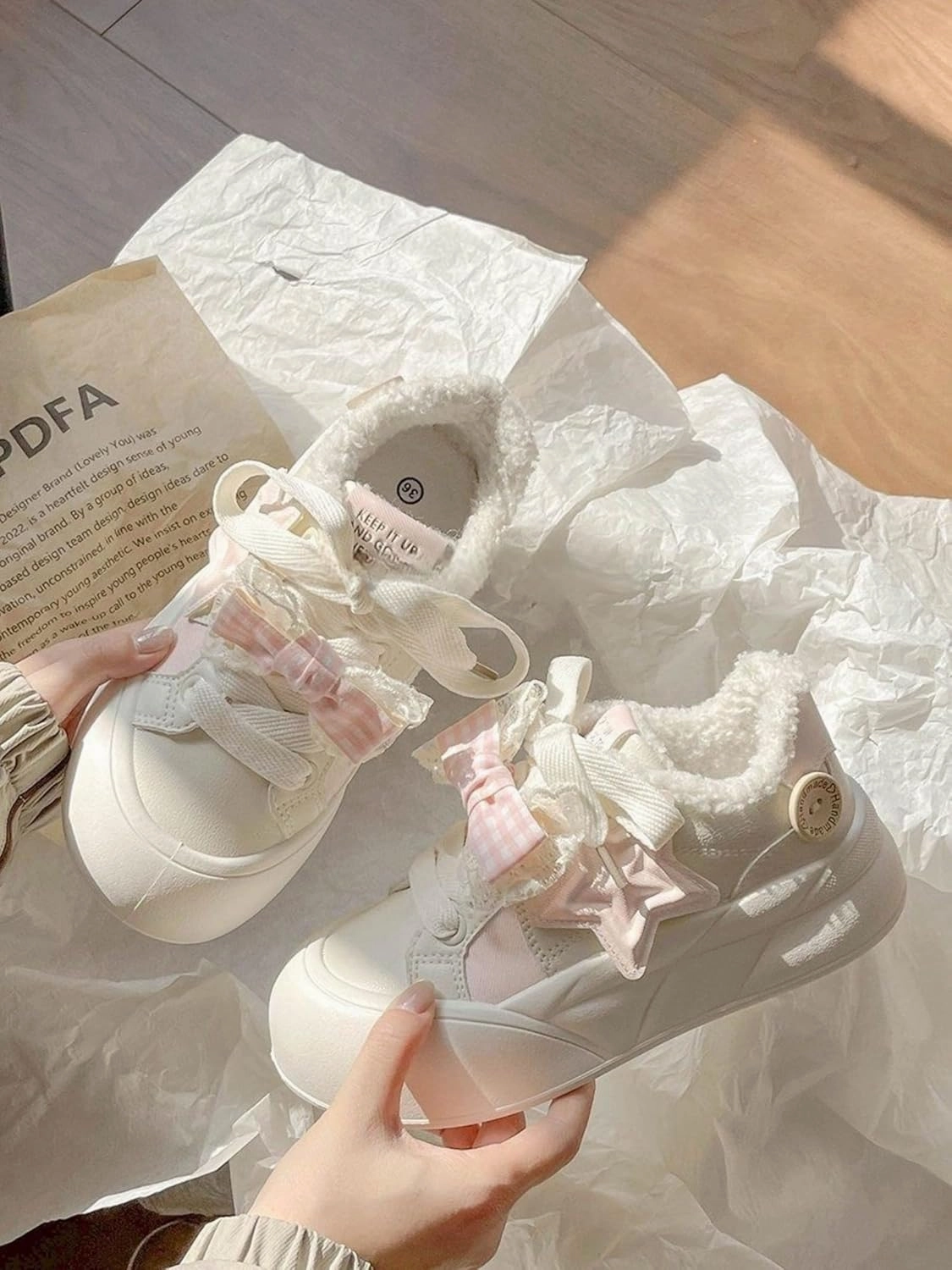 Cute Sneakers for Women - 2’’ Height Boost Casual Shoes with Star & Checkerboard Design French Bow Platform Sneakers Non-Slip Retro Lace-Up Shoes for Daily Outfits
