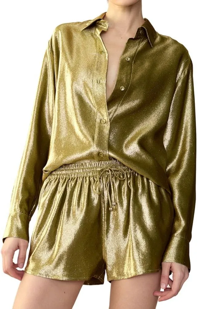 Cynthia Rowley Liquid Gold Lamé Shorts