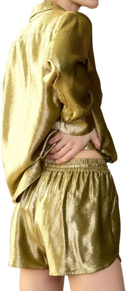 Cynthia Rowley Liquid Gold Lamé Shorts
